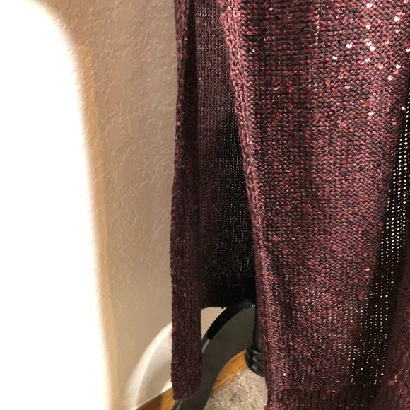 WHBM maroon wine sequin embellished long open front duster cardigan size Large - Picture 6 of 15